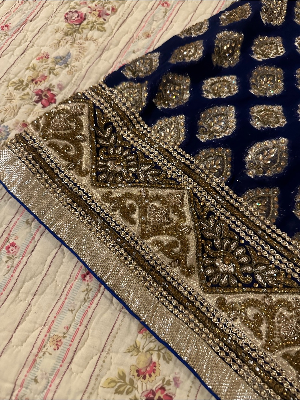 Handmade Ethnic Royal Blue Gold Beaded Indian Tunic Kurti Dress Top M/L Medium - Picture 2 of 8